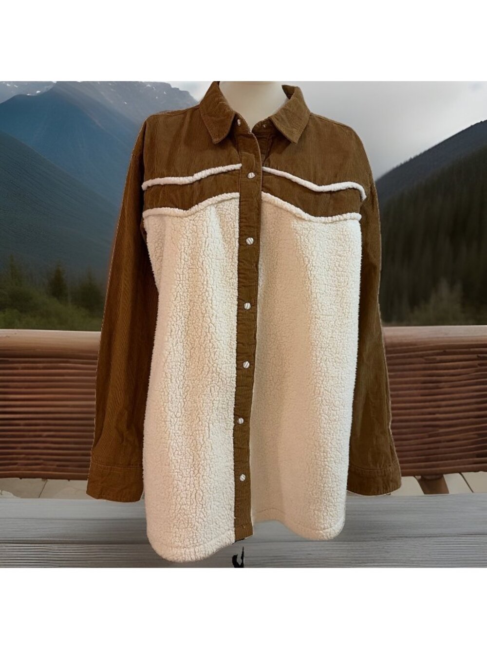Wrangler Retro Corduroy & Faux Shearling Shacket Womens XL Peal Snap Western